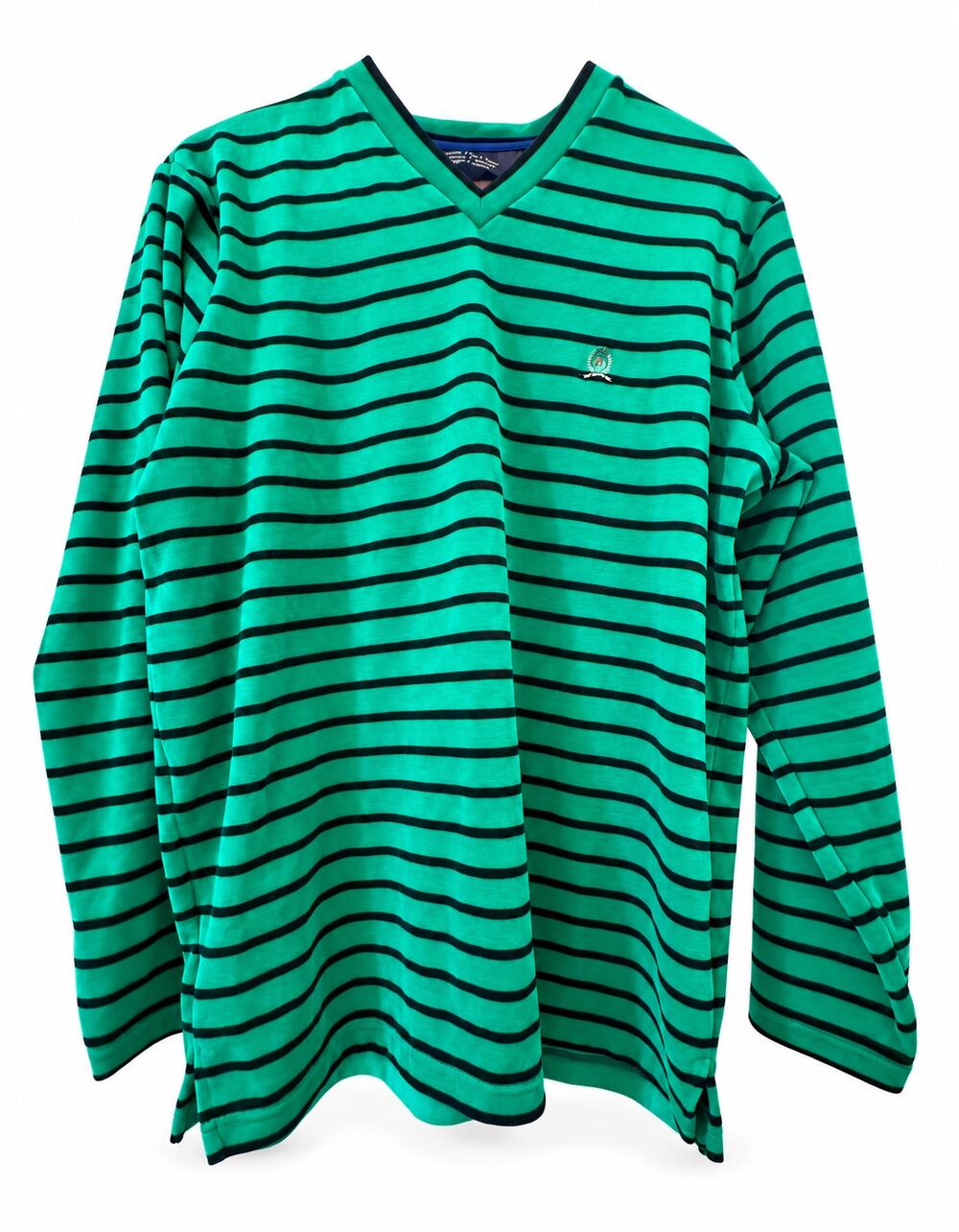 Vintage 90s Tommy Hilfiger Green Black Velour V-Neck M Preppy Y2K